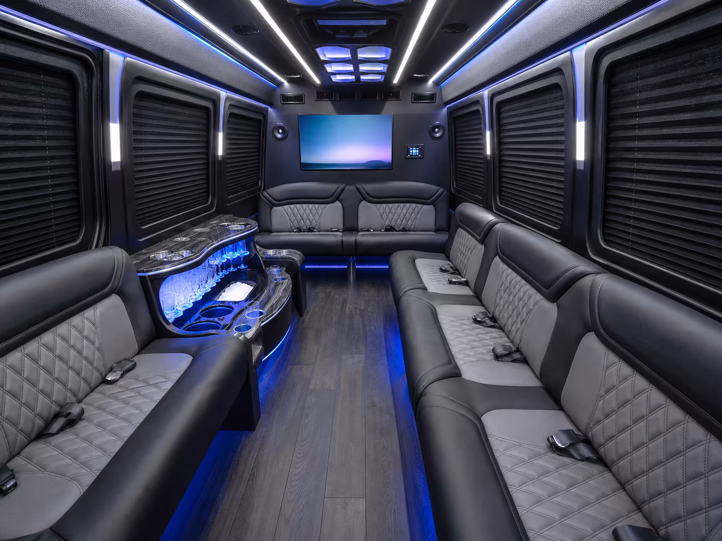 coon rapids 28 passenger party bus interior